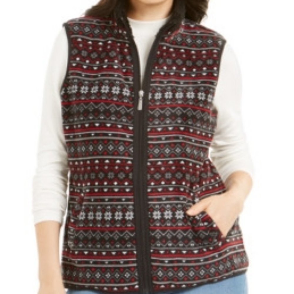 𝅺karen Scott Sport Fairisle Print Sherpa Trim Vest